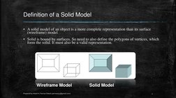 Definition of a Solid Model 
▪A solid model of an object is a more complete representation than its surface 
(wireframe) mode