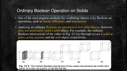 Ordinary Boolean Operation on Solids 
▪One of the most popular methods for combining objects is by Boolean set 
operations, s