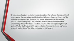 • During consolidation under isotropic stress (p’o) the volume change path will 
move along the normal consolidation line (NC