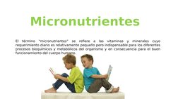 Micronutrientes
El término “micronutrientes” se refiere a las vitaminas y minerales cuyo 
requerimiento diario es relativamen