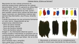 Colores tierra: ¿Cómo se forman?
Mezclando los tres colores primarios en 
distintas proporciones obtenemos los colores 
denom