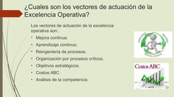 ¿Cuales son los vectores de actuación de la 
Excelencia Operativa? 
Los vectores de actuación de la excelencia 
operativa son