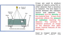 X-rays are used to produce 
images of objects using film or 
other detector that is sensitive 
to radiation. The test object