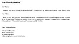 How Many Hypervisor ?
Microkernel
Hyper-V ,LynxSecure, Oracle VM Server for SPARC, VMware ESX/ESXi, Adeos, Xen, XtratuM ,z/VM