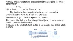 • Normally stress level at shank is less than the threaded parts i.e. stress 
concentration
d > dc
dia of shank         core