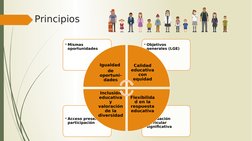 • Adecuación 
curricular 
significativa
• Acceso presencia y 
participación 
• Objetivos 
generales (LGE)
• Mismas 
oportunid