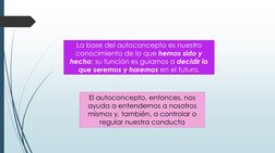 La base del autoconcepto es nuestro 
conocimiento de lo que hemos sido y 
hecho; su función es guiarnos a decidir lo 
que ser