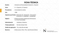 Nombre 
: Inventario de Personalidad de Eysenck y  Eysenck
Autor
: H. J. Eysenck y S. Eysenck
Procedencia
: Universidad de Lo