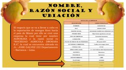 NOMBRE, 
RAZÓN SOCIAL Y 
UBIACIÓN
El negocio que se va a llevar a cabo es
la exportación de mangos Kent hacia
el país de Miam
