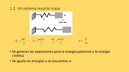 1.2. Un sistema resorte masa
• Se generan las expresiones para la energía potencial y la energía 
cinética
• Se iguala las en