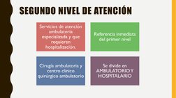SEGUNDO NIVEL DE ATENCIÓN
Servicios de atención 
ambulatoria 
especializada y que 
requieren 
hospitalización.
Referencia inm
