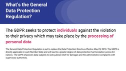 What’s the General 
Data Protection 
Regulation?
The GDPR seeks to protect individuals against the violation 
to their privac