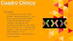 Cuadro Clínico
Concepto
El  Síndrome  de  Down  (SD),  
también  llamado trisomía 21,  es la 
causa mas frecuente de retraso