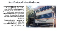 Dirección General de Medicina Forense
La Dirección General de Medicina
Forense (DGMF) es la entidad
responsable de las eval
