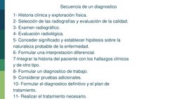 Secuencia de un diagnostico 
1- Historia clínica y exploración física.
2- Selección de las radiografías y evaluación de la ca