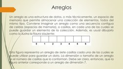 Arreglos
Un arreglo es una estructura de datos, o más técnicamente, un espacio de
memoria que permite almacenar una colección