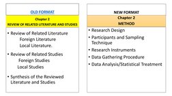 OLD FORMAT
• Review of Related Literature
Foreign Literature
Local Literature. 
• Review of Related Studies
Foreign Studies
L