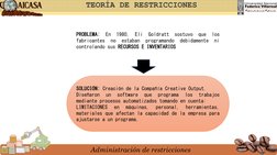 Administración de restricciones
TEORÍA DE RESTRICCIONES
PROBLEMA:
En
1980,
Eli
Goldratt
sostuvo
que
los
fabricantes
no
estaba