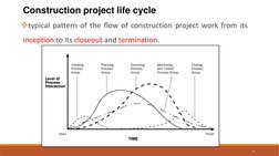 4
Construction project life cycle
typical pattern of the flow of construction project work from its
inception to its closeou
