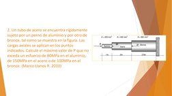 2. Un tubo de acero se encuentra rígidamente 
sujeto por un perno de aluminio y por otro de 
bronce, tal como se muestra en l