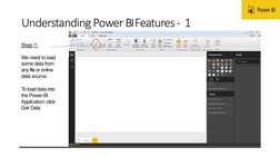 Understanding Power BI Features - 1
Step-1:
We need to load  
some data from  
any file or online  
data source.
To load data