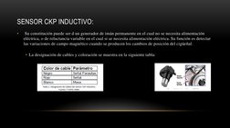 SENSOR CKP INDUCTIVO:
•
Su constitución puede ser d un generador de imán permanente en el cual no se necesita alimentación 
e