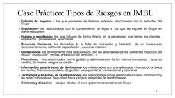 Caso Práctico: Tipos de Riesgos en JMBL
Ø Entorno de negocio – los que provienen de factores externos relacionados con la act
