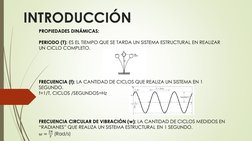 INTRODUCCIÓN
PROPIEDADES DINÁMICAS:
PERIODO (T): ES EL TIEMPO QUE SE TARDA UN SISTEMA ESTRUCTURAL EN REALIZAR 
UN CICLO COMPL