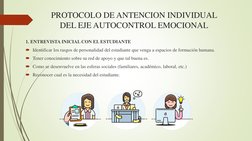 PROTOCOLO DE ANTENCION INDIVIDUAL 
DEL EJE AUTOCONTROL EMOCIONAL
1. ENTREVISTA INICIAL CON EL ESTUDIANTE
Identificar los ras