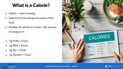 Calorie = unit of energy
Calories are the energy we acquire from 
food
Number of calories in a food = the amount 
of energ