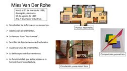 Mies Van Der Rohe
Simplicidad de la forma en sus proyectos.
Abstraccion de elementos.
Su famosa frase “less is more”.
Sen