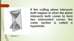 If the cutting plane intersects
both nappes or when the plane
intersects both cones to form
two
unbounded
curves,
the
conic
s