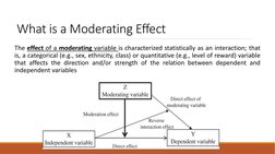 What is a Moderating Effect
The effect of a moderating variable is characterized statistically as an interaction; that
is, a