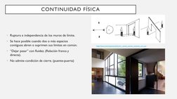 CONTINUIDAD FÍSICA 
• Ruptura e independencia de los muros de límite.
• Se hace posible cuando dos o más espacios 
contiguos