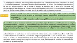 En el ejemplo, el estudio es para un lago similar y la playa está también en un parque, con calidad del agua
y facilidades co