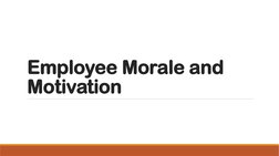 Employee Morale and 
Motivation
