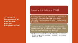 ¿ Cuál es la 
competencia de 
los distintos 
órganos 
jurisdiccionales?
Respecto al Articulo 94 de la CPEUM 
El poder judicia