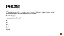 Write a program in C++ to make such a pattern like right angle triangle using 
number which will repeat the number for that r
