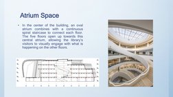 Atrium Space
•
In the center of the building, an oval
atrium
combines
with
a
continuous
spiral staircase to connect each floo