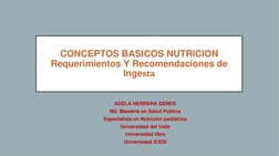 CONCEPTOS BASICOS NUTRICION
Requerimientos Y Recomendaciones de 
Ingesta
ADELA HERRERA GENES
ND. Maestría en Salud Publica
Es