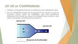 LEY DE LA CONTINUIDAD:
EXPRESA LA CONSERVACION DE LA MATERIA EN UNA CORRIENTE FLUIDA.
EN LAS CORRIENTES FLUIDAS EN OCASIONE