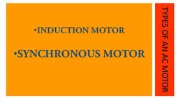 TYPES OF AN AC MOTOR
•INDUCTION MOTOR
•SYNCHRONOUS MOTOR
