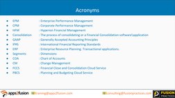 📧training@apps2fusion.com     
                       📧consulting@fusionpractices.com
Acronyms
●
EPM 
: Enterprise Performa