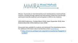 Cook & Kamalodeen, 2019
1
Mission: To promote an international forum for interdisciplinary mixed methods 
research, including