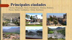 Principales ciudades
Chosica, Moquegua, Tacna, Chachapoyas, Abancay, Huánuco, 
Poroto, Simbal, Tembladera, Chilete, Huallanc