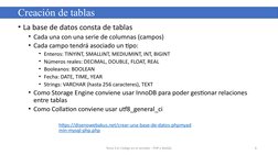 • La base de datos consta de tablas
• Cada una con una serie de columnas (campos)
• Cada campo tendrá asociado un tipo:
• Ent