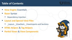 View Engine Essentials
Razor Syntax

Dependency Injection
Layout and Special View Files

_Layout, _ViewStart, _ViewImpor