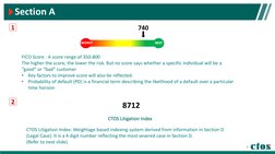 Section A 
1
740
FICO Score : A score range of 350-800
The higher the score, the lower the risk. But no score says whether a