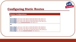 Configuring Static Routes
c
Router Configurations
R1
R1(config)#no IP route 192.168.2.0 255.255.255.0 192.168.12.2
R1(config)