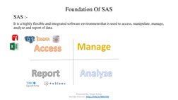 Foundation Of SAS
SAS :-
It is a highly flexible and integrated software environment that is used to access, manipulate, mana